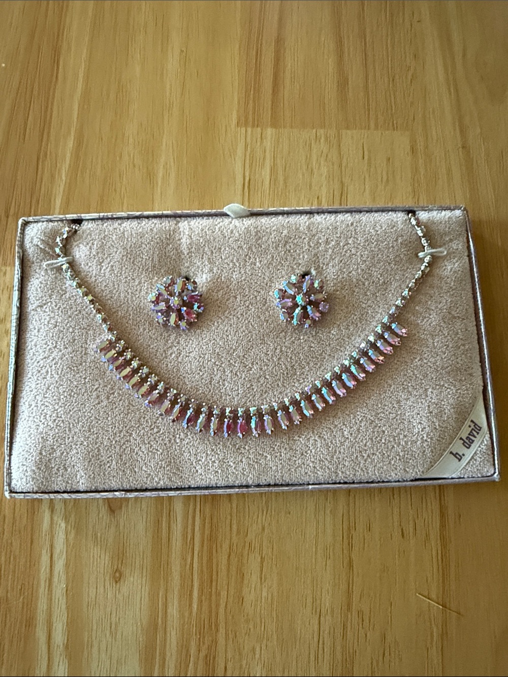 B. David Pink Rhinestone Necklace and Earring Set